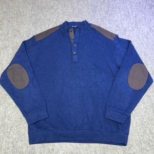 CREMIEUX CLASSICS Men Navy Blue Button Pullover Sweatshirt Elbow Patches Size XL
